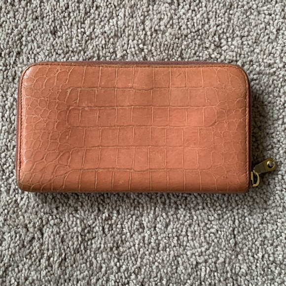 Miu Miu Croc Embossed Zip Around Wallet Womens Pink Salmon Leather Reptile Style - Picture 11 of 15